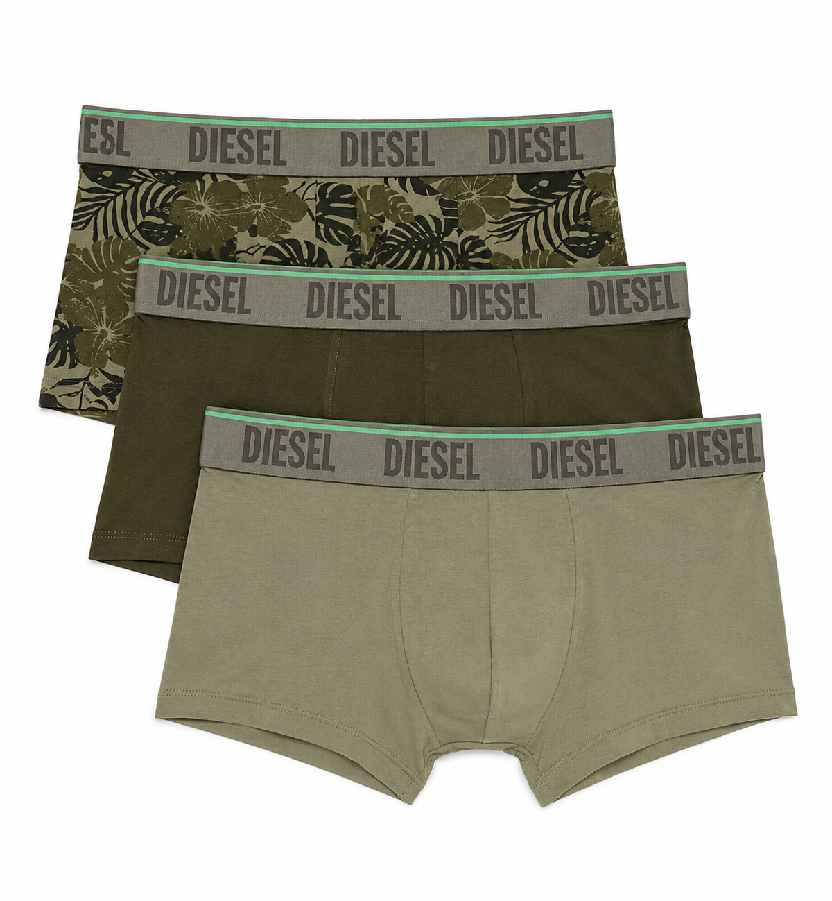 Diesel Mens Umbx Damien 3 Pack Boxer Shorts In Olive