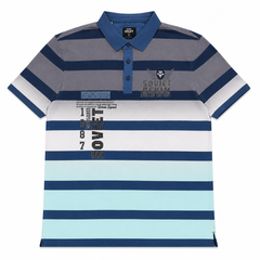 Soviet Mens Yarn Dyed Stripe Golfer In Blue