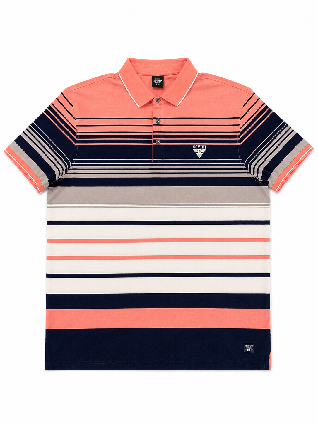 Soviet Mens Aspra Yarn Dyed Stripe Golfer In Salmon