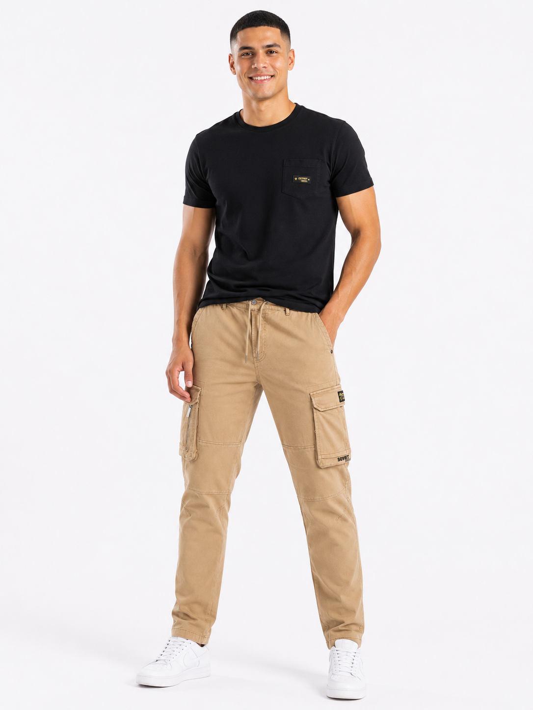 Soviet Mens Eryk Slim Leg Cargo Pants In Taupe