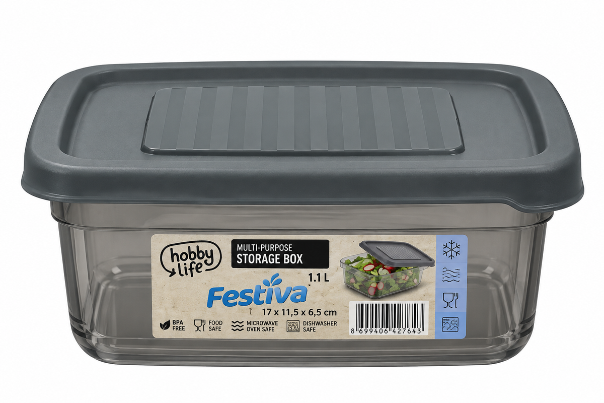 Festiva Square Storage Box In Grey