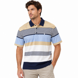 Polo Mens Stripe Print Mercerised Golfer In Blue