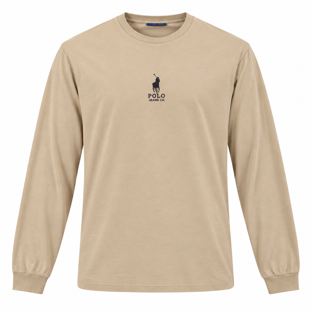 Polo Mens Long Sleeve Logo T-Shirt In Taupe