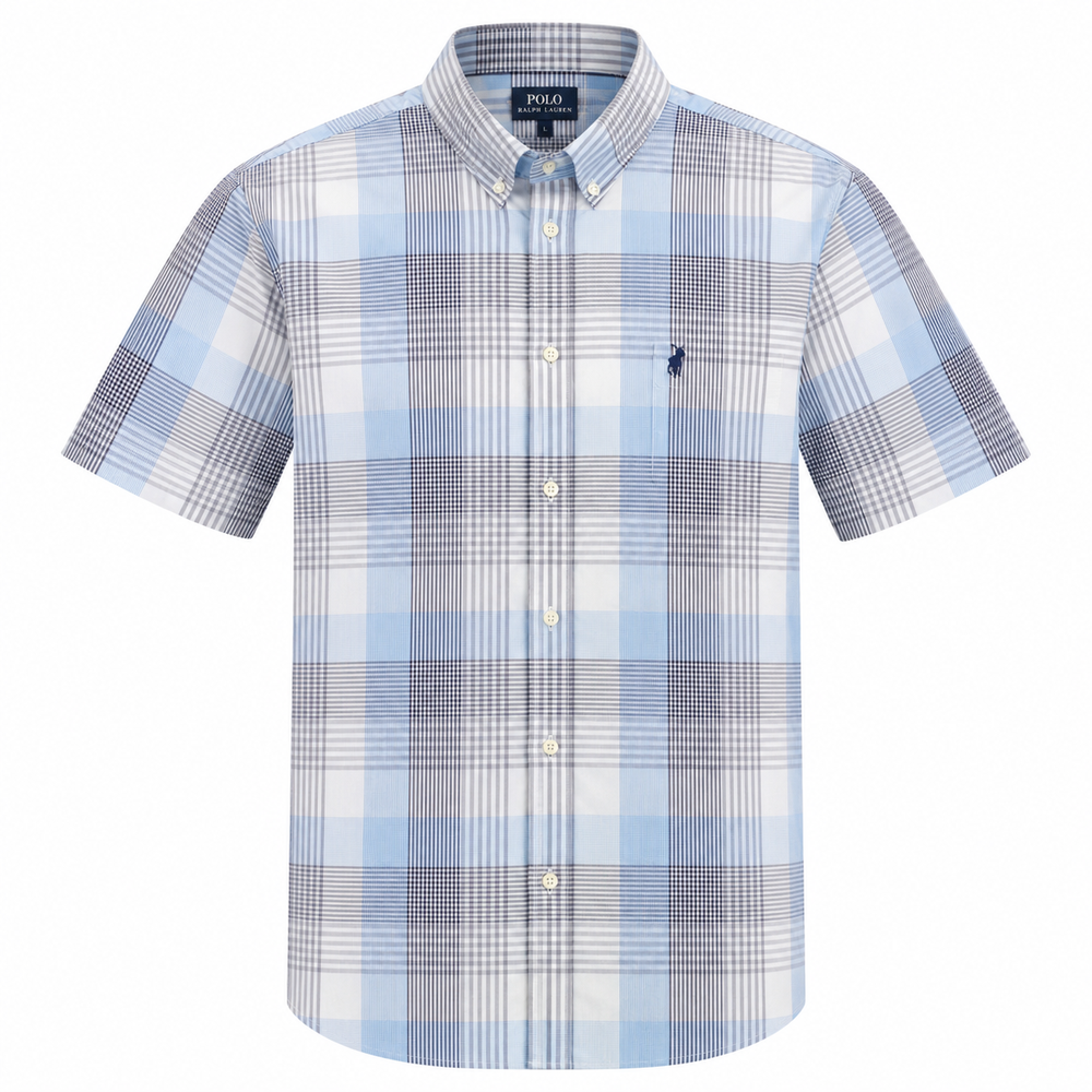 Polo Mens Short Sleeve Micro Check Shirt In Blue