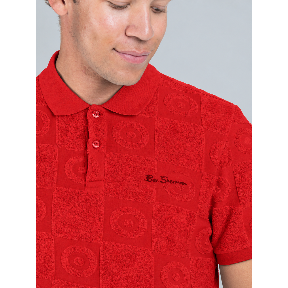 Ben Sherman Mens Tertarpolo Terry Textured Golfer In Red