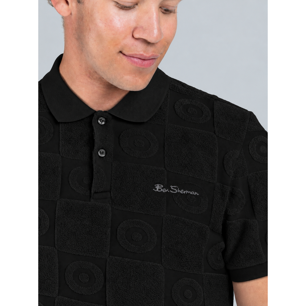Ben Sherman Mens Tertarpolo Terry Textured Golfer In Black