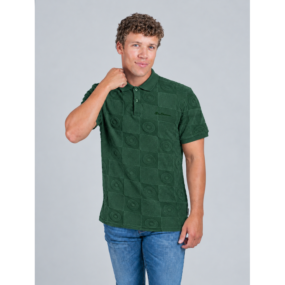 Ben Sherman Mens Tertarpolo Terry Textured Golfer In Forest Green