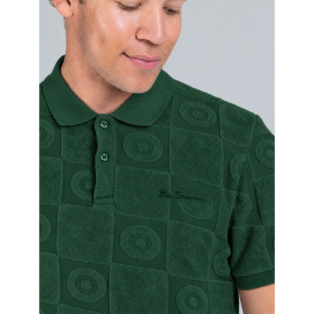 Ben Sherman Mens Tertarpolo Terry Textured Golfer In Forest Green