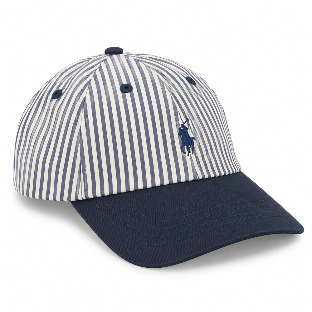 Polo Unisex 6 Panel Striped Peak Cap In Egret