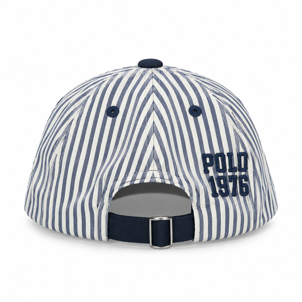 Polo Unisex 6 Panel Striped Peak Cap In Egret