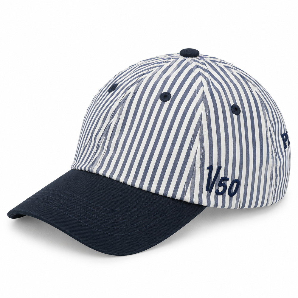 Polo Unisex 6 Panel Striped Peak Cap In Egret