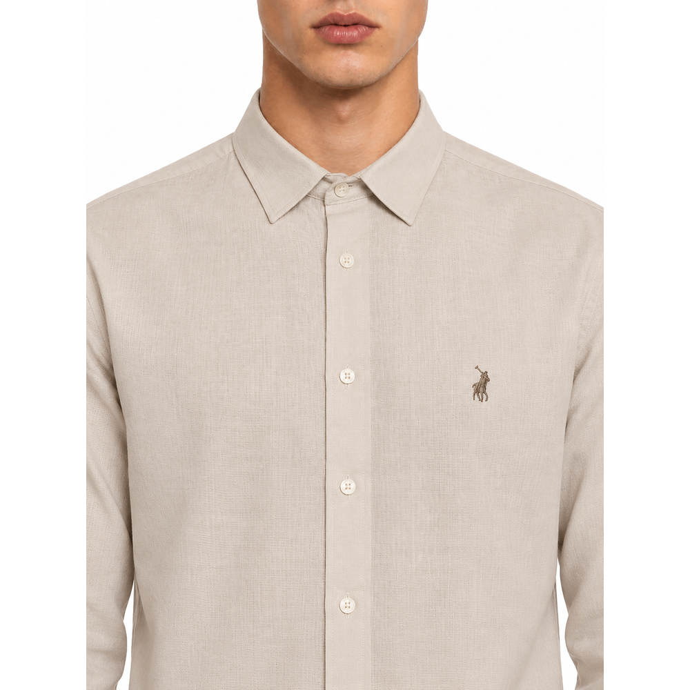 Polo Mens Long Sleeve Plain Linen Blend Shirt In Stone