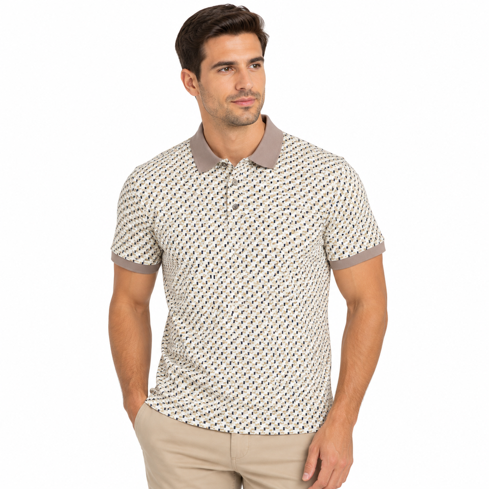 Polo Mens GeoPrint Mercerised Golfer In Brown