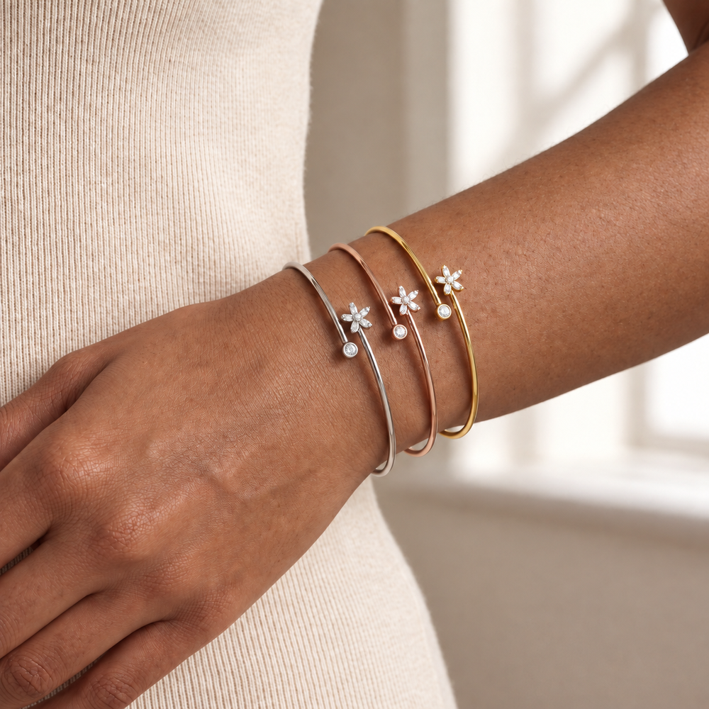 Daisy Diamond Flower Bangle
