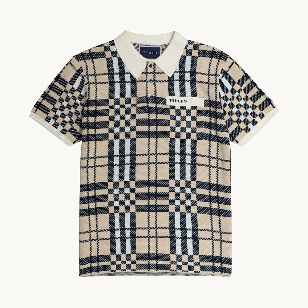 Tshepo Jeans Check Knit Golfer In Navy