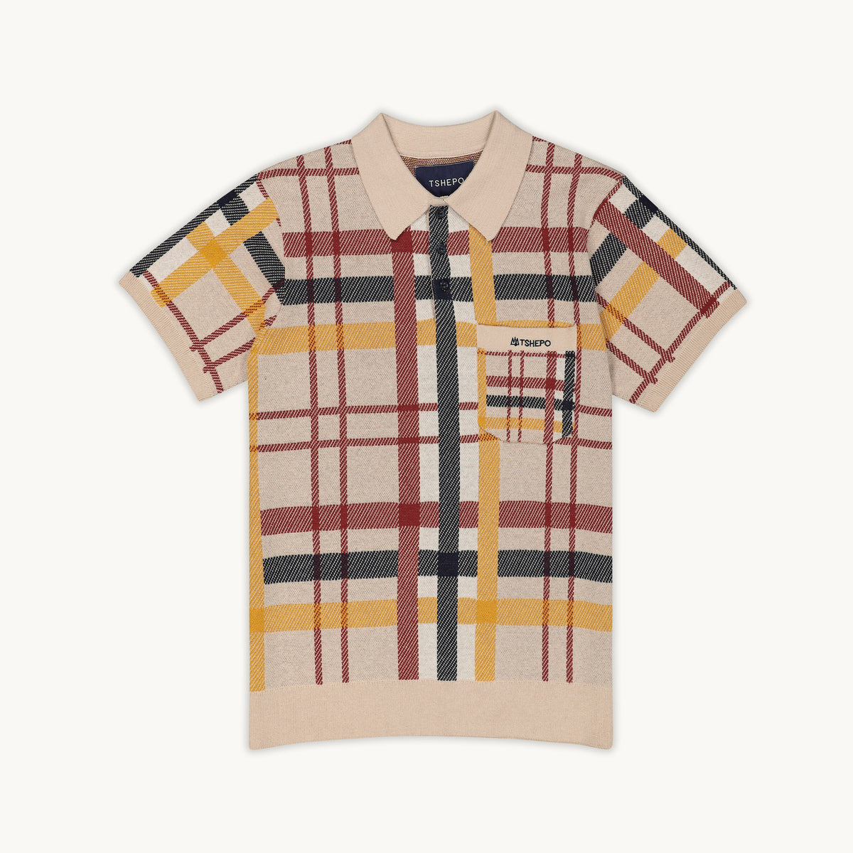 Tshepo Mens Checkered Knit Polo Shirt Multi