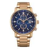 Citizen Gents Eco-Drive Navy Chrono Watch In Gold & Blue