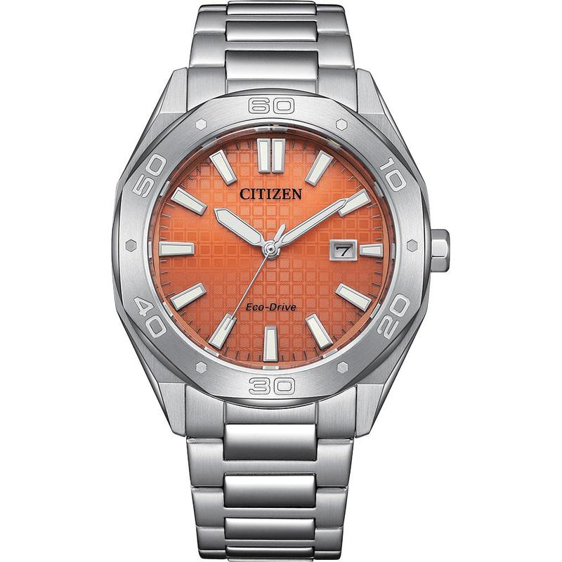 Citizen Mens Eco-Drive Watch In Silver & Orange