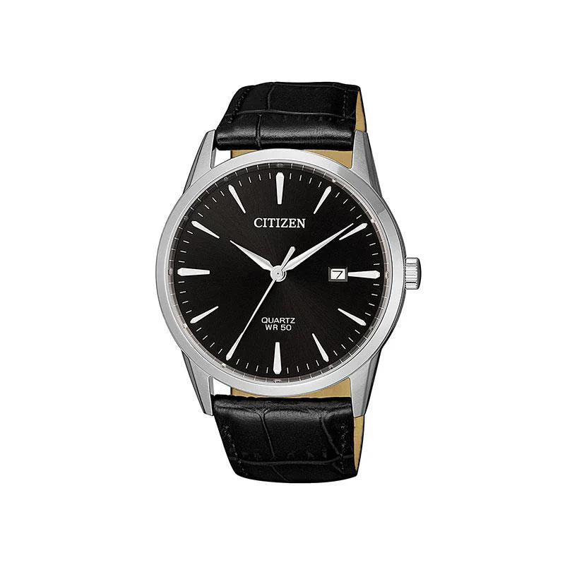 Citizen Mens Quartz Oxhide Leather Watch In Black