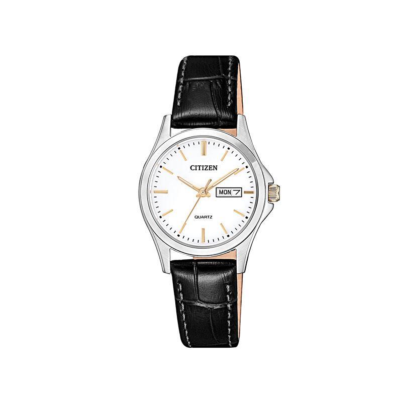 Citizen Ladies Quartz Oxhide Leather Watch In Black