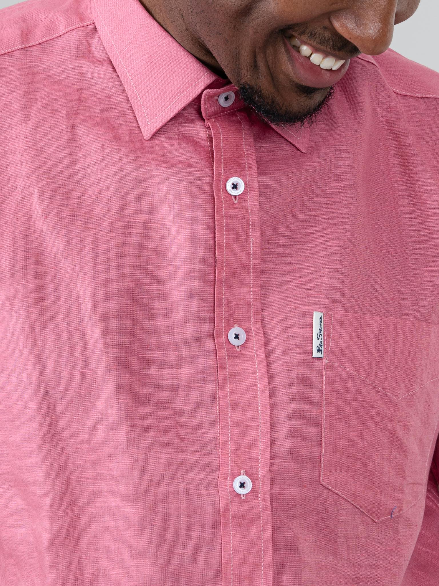Ben Sherman Mens Linen Shirt Short Sleeve In Salmon