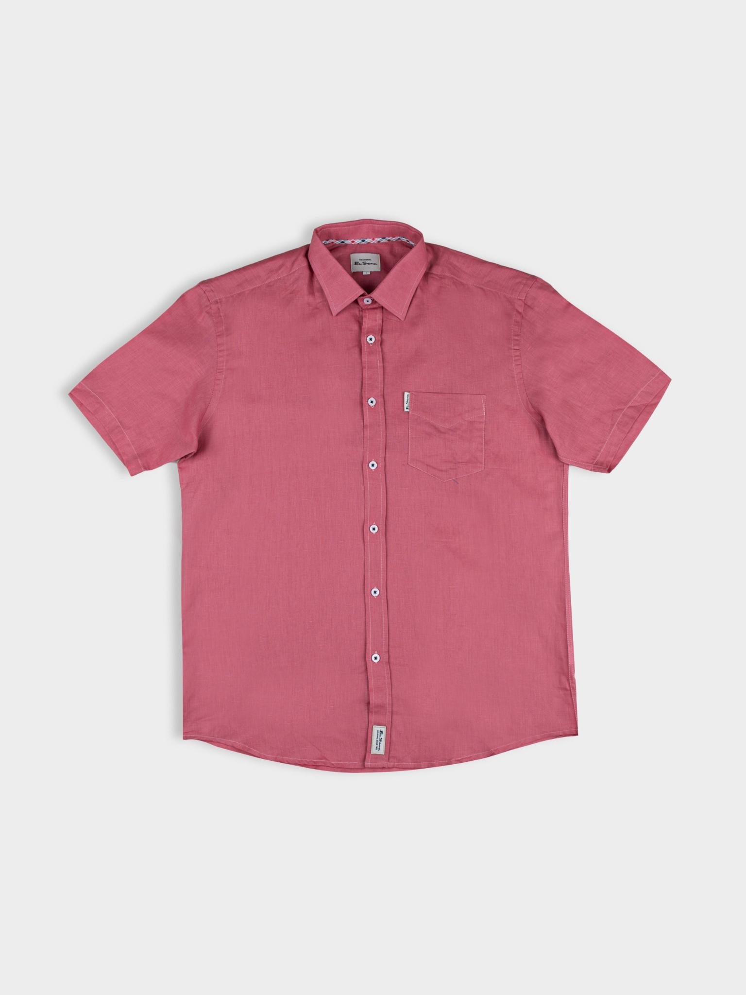 Ben Sherman Mens Linen Shirt Short Sleeve In Salmon