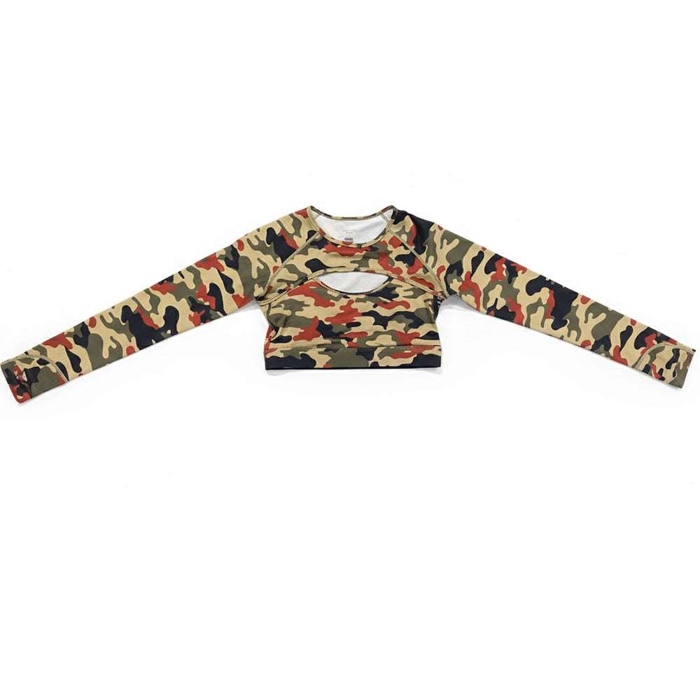 Sissy boy Womens Long Sleeve Crop Top In Camo