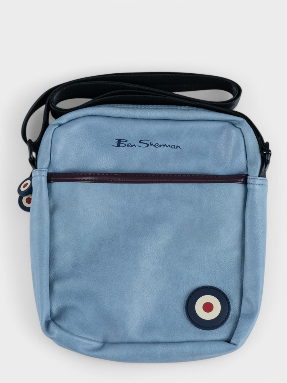 Ben Sherman Mens Leather Crossbody Bag In Sky Blue