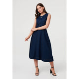 Izabel London Denim Sleeveless Midi Dress In Dark Denim
