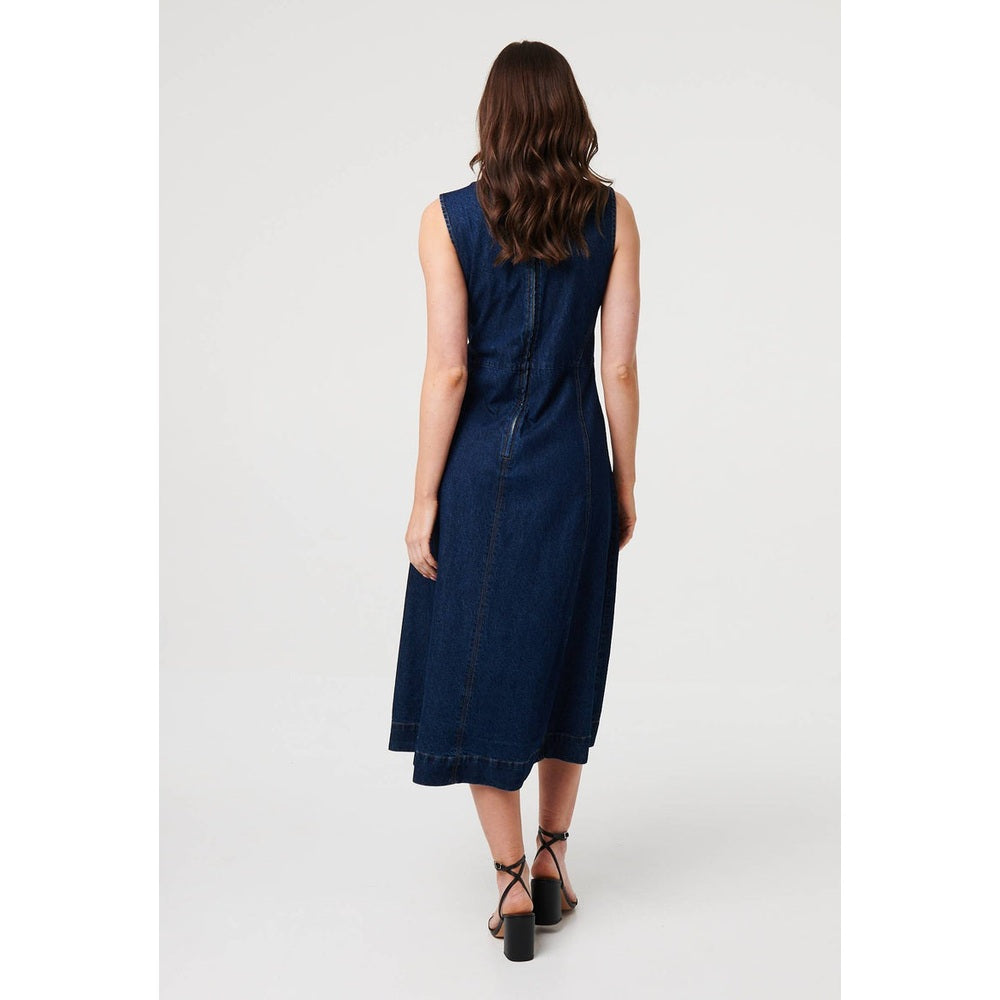 Izabel London Denim Sleeveless Midi Dress In Dark Denim