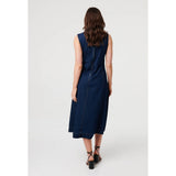 Izabel London Denim Sleeveless Midi Dress In Dark Denim