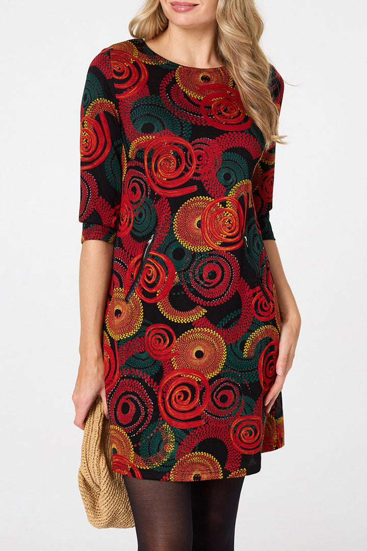 Stella Morgan Abstract Half Sleeve Short Shift Dress In Orange