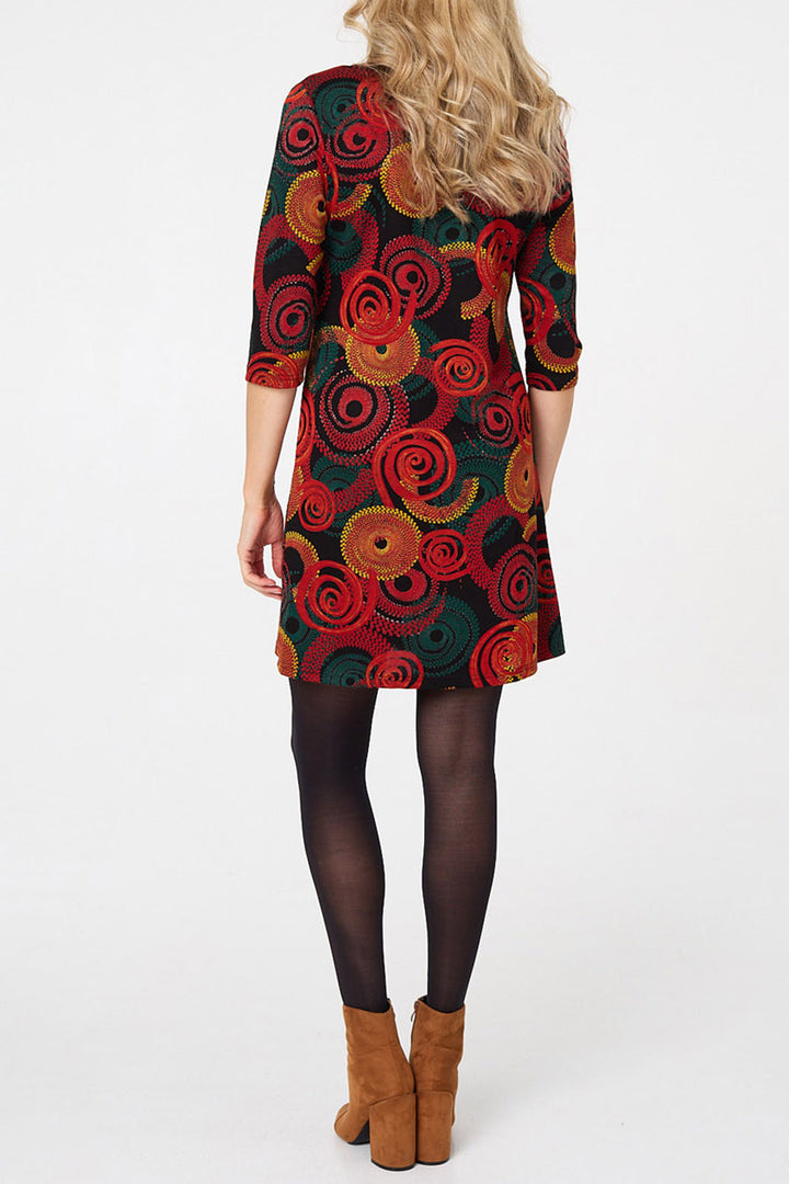 Stella Morgan Abstract Half Sleeve Short Shift Dress In Orange