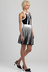 Sissy Boy Womens Constrasted Flared Knit Dress In Black And White