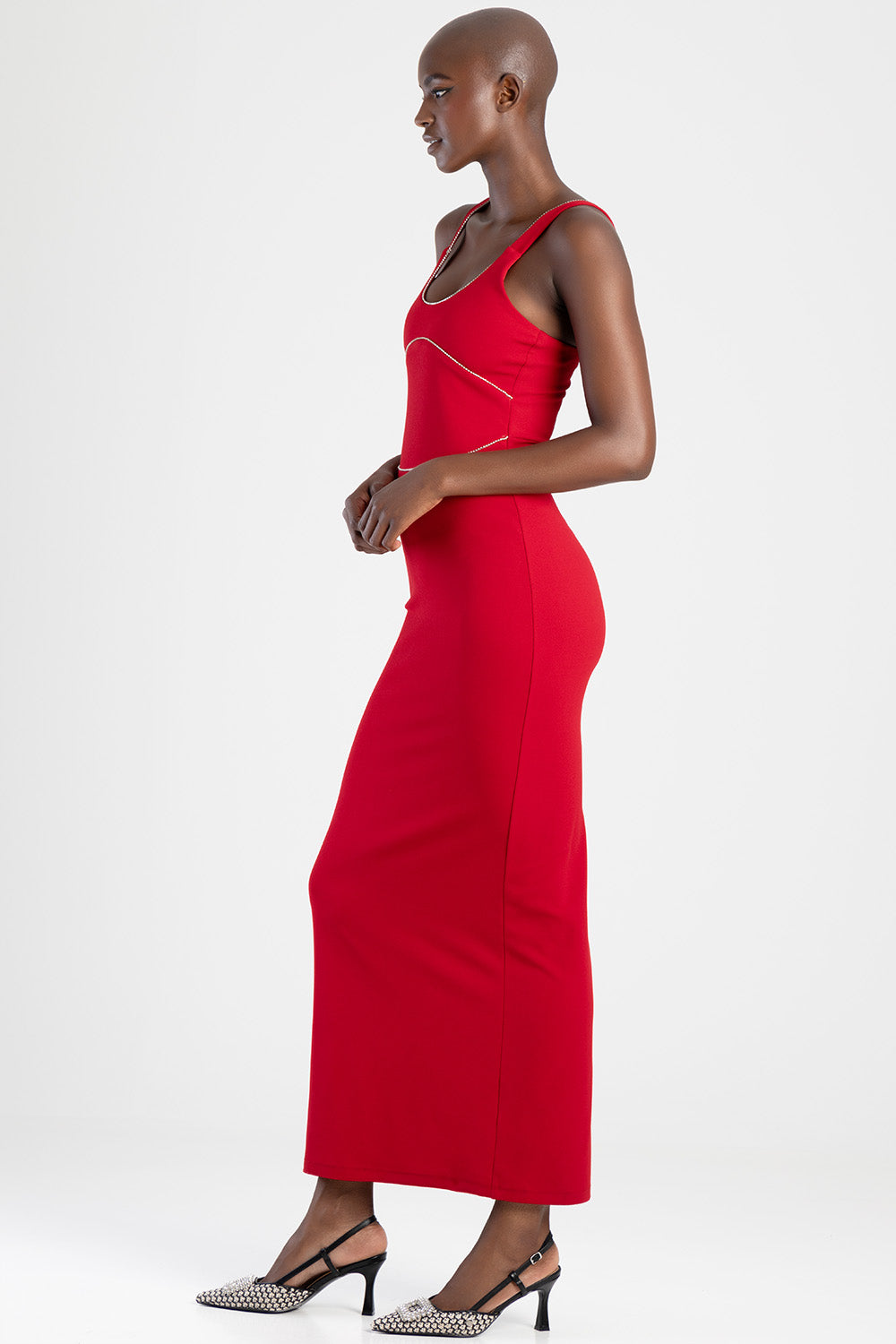 Sissy boy Womens Maxi Dress With a Scoop Neckline In Red