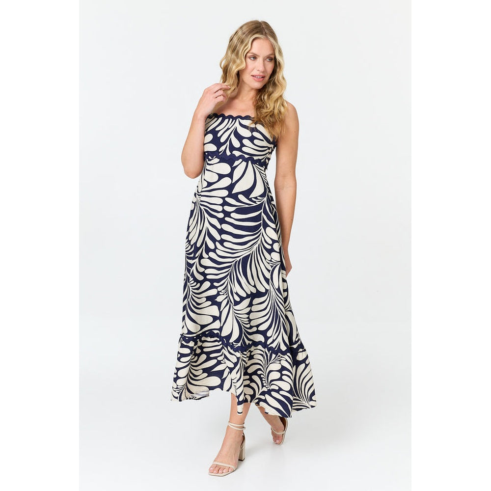 Izabel London Printed A-Line Cami Strap Maxi Dress in Navy Multi