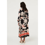 Izabel London Abstract Long Sleeve Midi Shirt Dress in Black