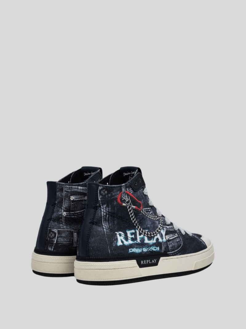 Replay Mens Raily Denim Sneaker In Navy