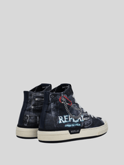 Replay Mens Raily Denim Sneaker In Navy
