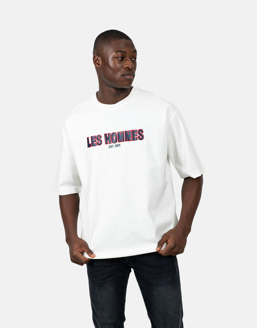 Les Hommes Mens Rubber Print T-Shirt In White