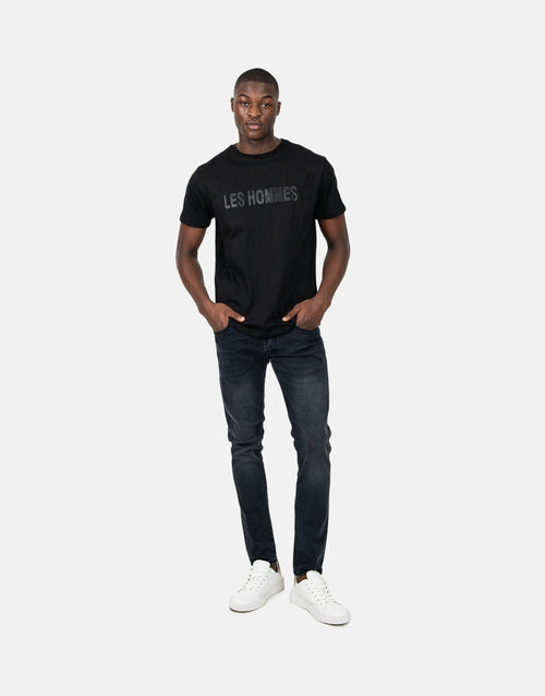 Les Hommes Mens Glitter Chest Logo T-Shirt In Black