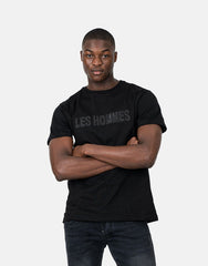 Les Hommes Mens Glitter Chest Logo T-Shirt In Black