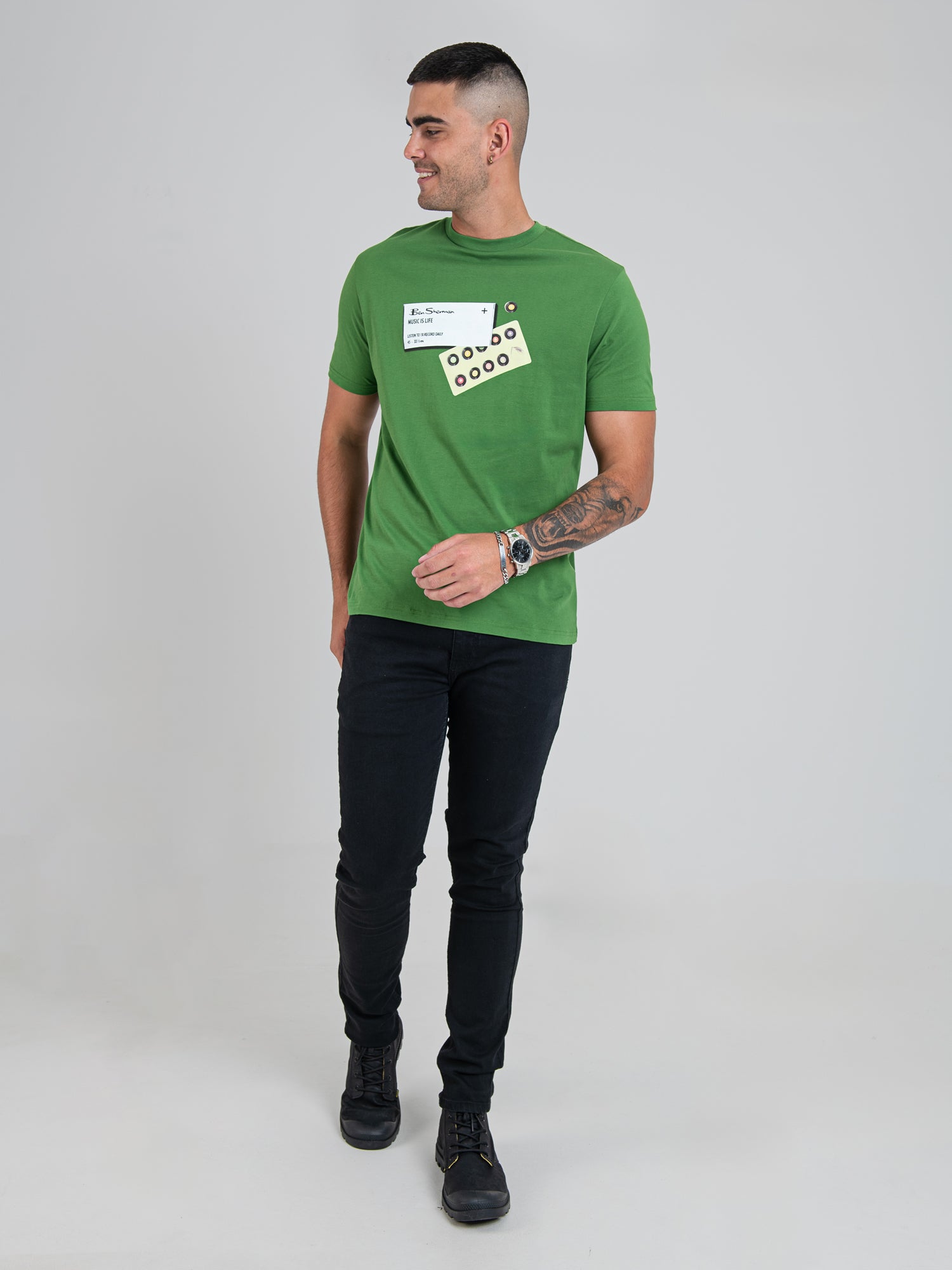 Ben Sherman W78232 Mens Music Is Life T-Shirt Green