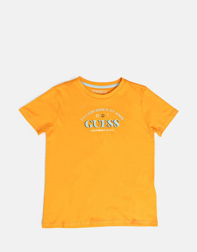 Guess Kids Short Sleeves T- Shirt In Yellow