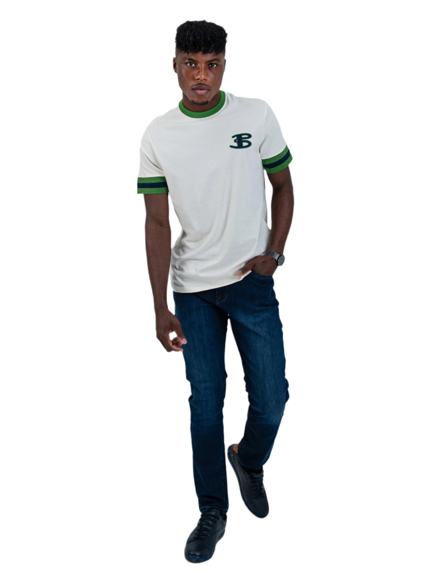 Ben Sherman W23991A B Tee Shirt Col Block Slv Green