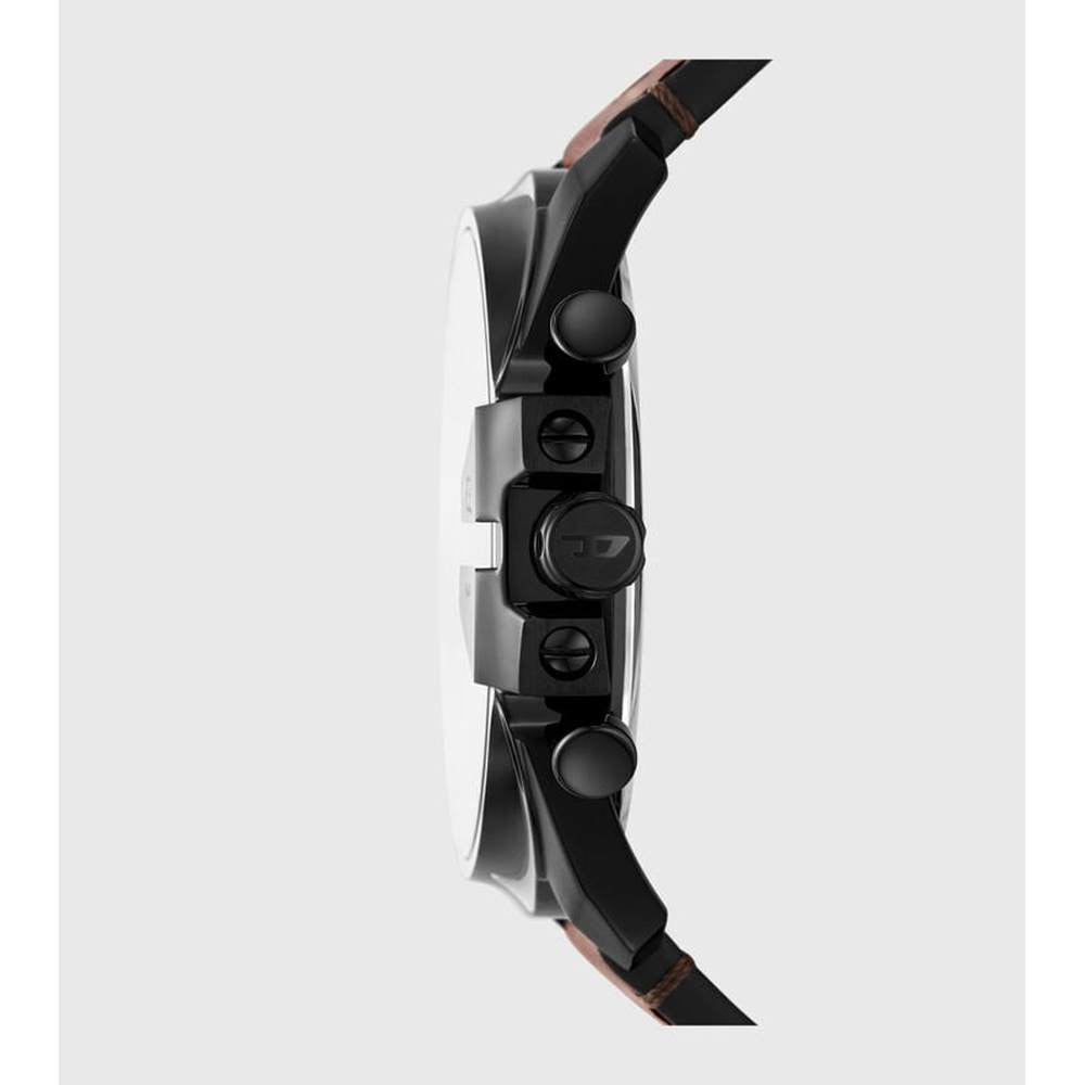Diesel Mens Mega Chief Slim Leather Watch In Brown/Black Brown Dial