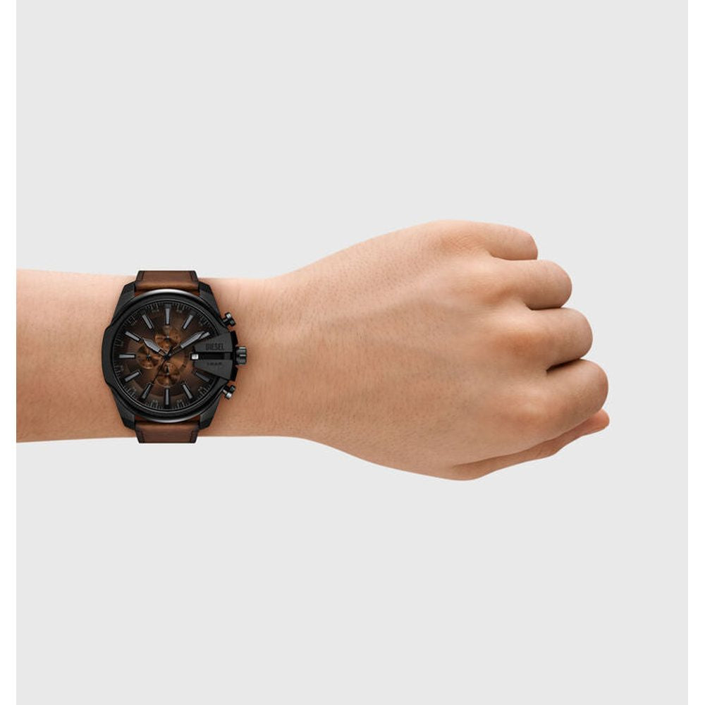 Diesel Mens Mega Chief Slim Leather Watch In Brown/Black Brown Dial