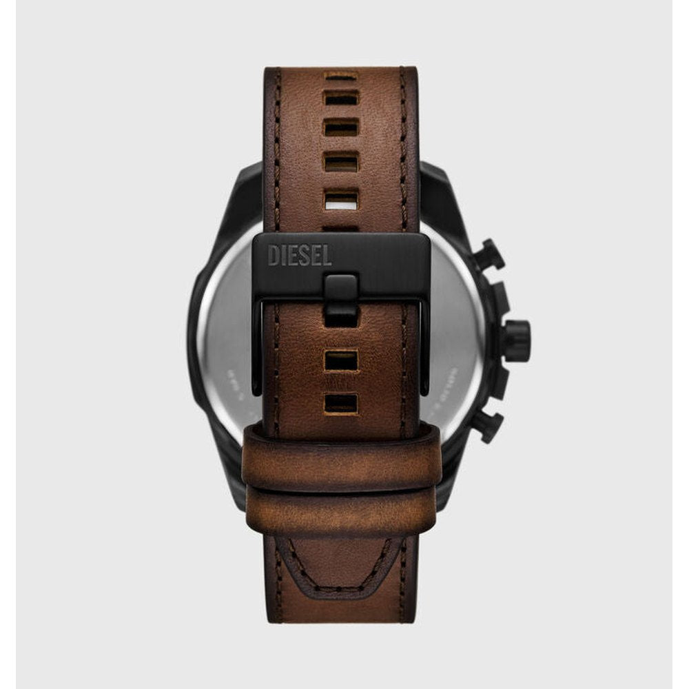 Diesel Mens Mega Chief Slim Leather Watch In Brown/Black Brown Dial