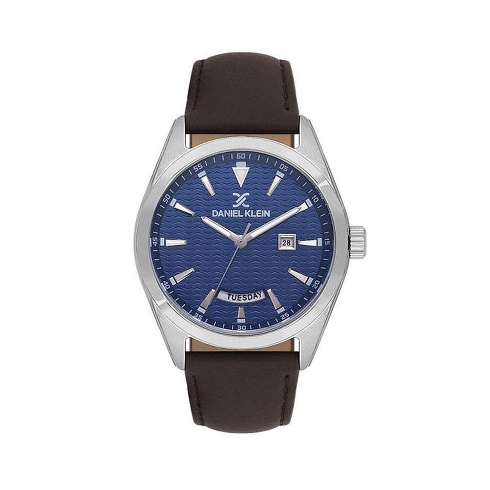 Daniel Klein Mens Blue Dial Leather Strap Watch In Brown