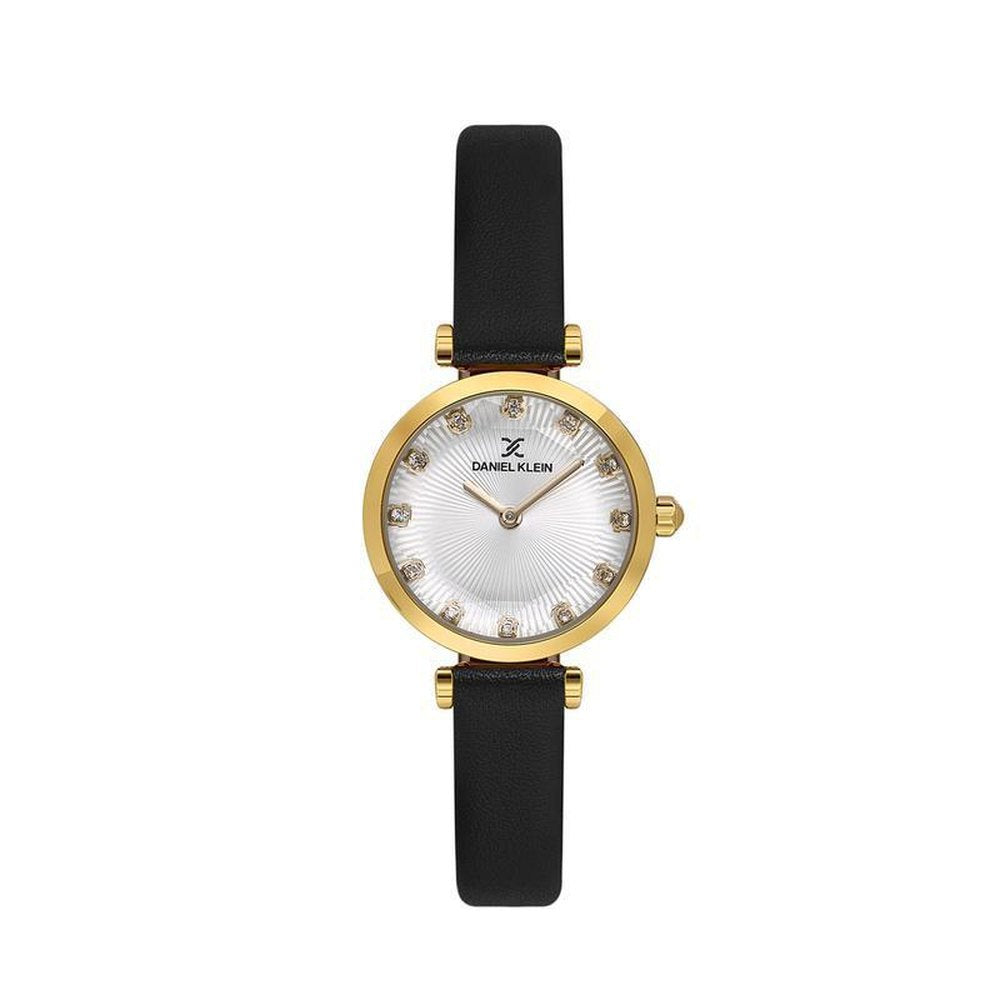 Daniel Klein Ladies Silver Dial Leather Strap Watch In Black